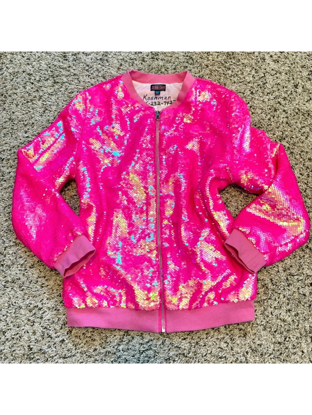 2019 JoJo Siwa Nickelodeon JoJo’s Closet Hot Pink Sequin Bomber Jacket XL 14/16